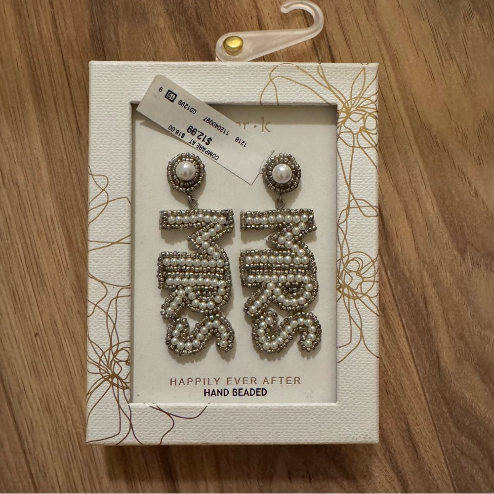 Beaded 'Mrs' Earrings with Pearl Accent